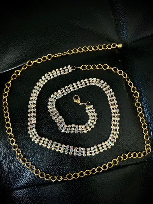 Women's Gold Stone Chain Belt